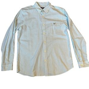 Vineyard Vines Men's Green Striped Button Down Shirt Medium